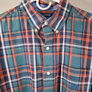 Chaps Mens Medium Shirt Long Sleeve Easy Care Plaid Button Down Green Orange M